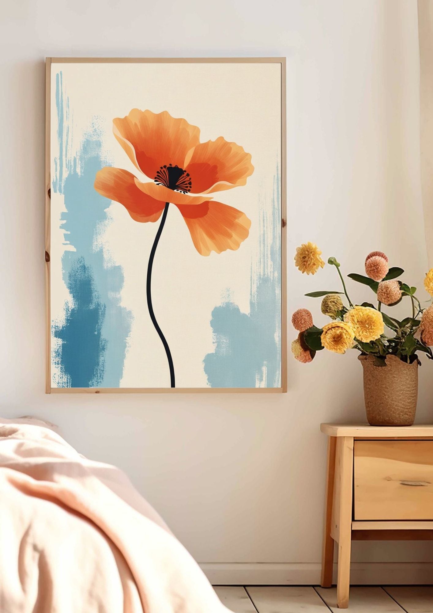 Modern Orange Poppy Wall Art – Minimalist Botanical Print for Home Decor – Digital Download