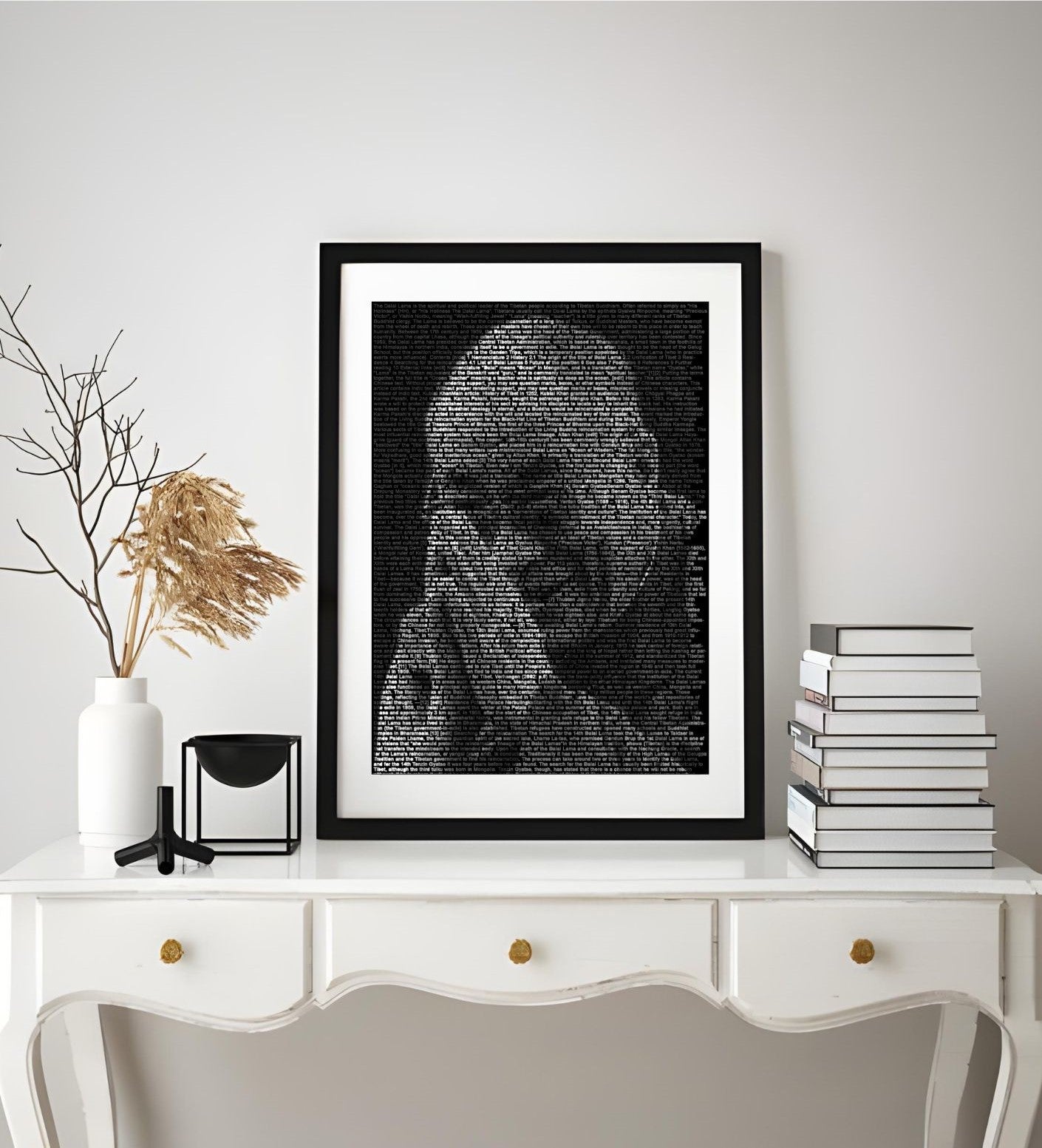 Dalai Lama Typography Portrait – Black & White Inspirational Wall Art – Printable Buddhist Quote Poster on display in room