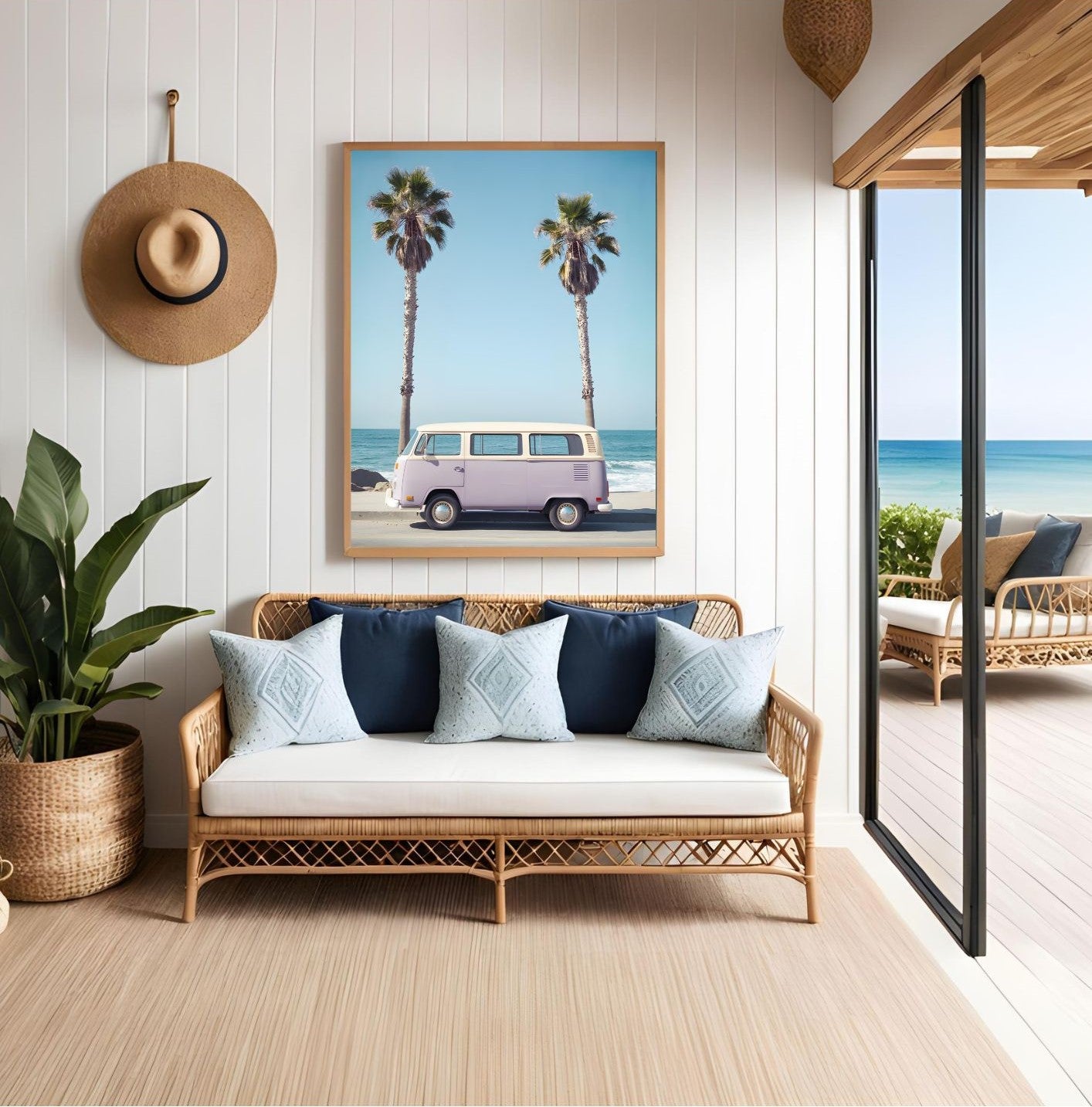 Vintage Volkswagen Van Wall Art – California Beach Print