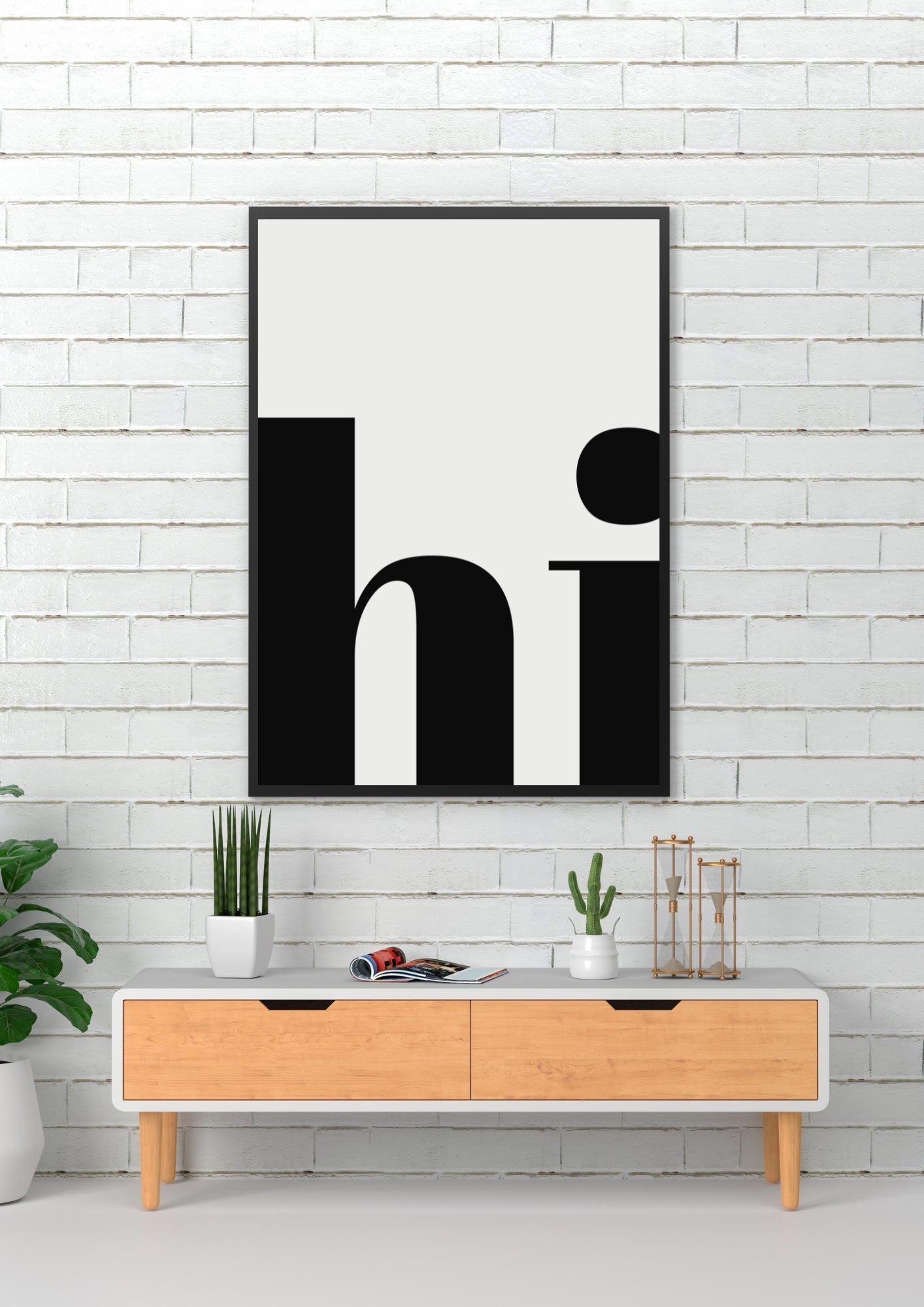 hi. Typography Print – Minimalist Black and White Greeting Wall Art