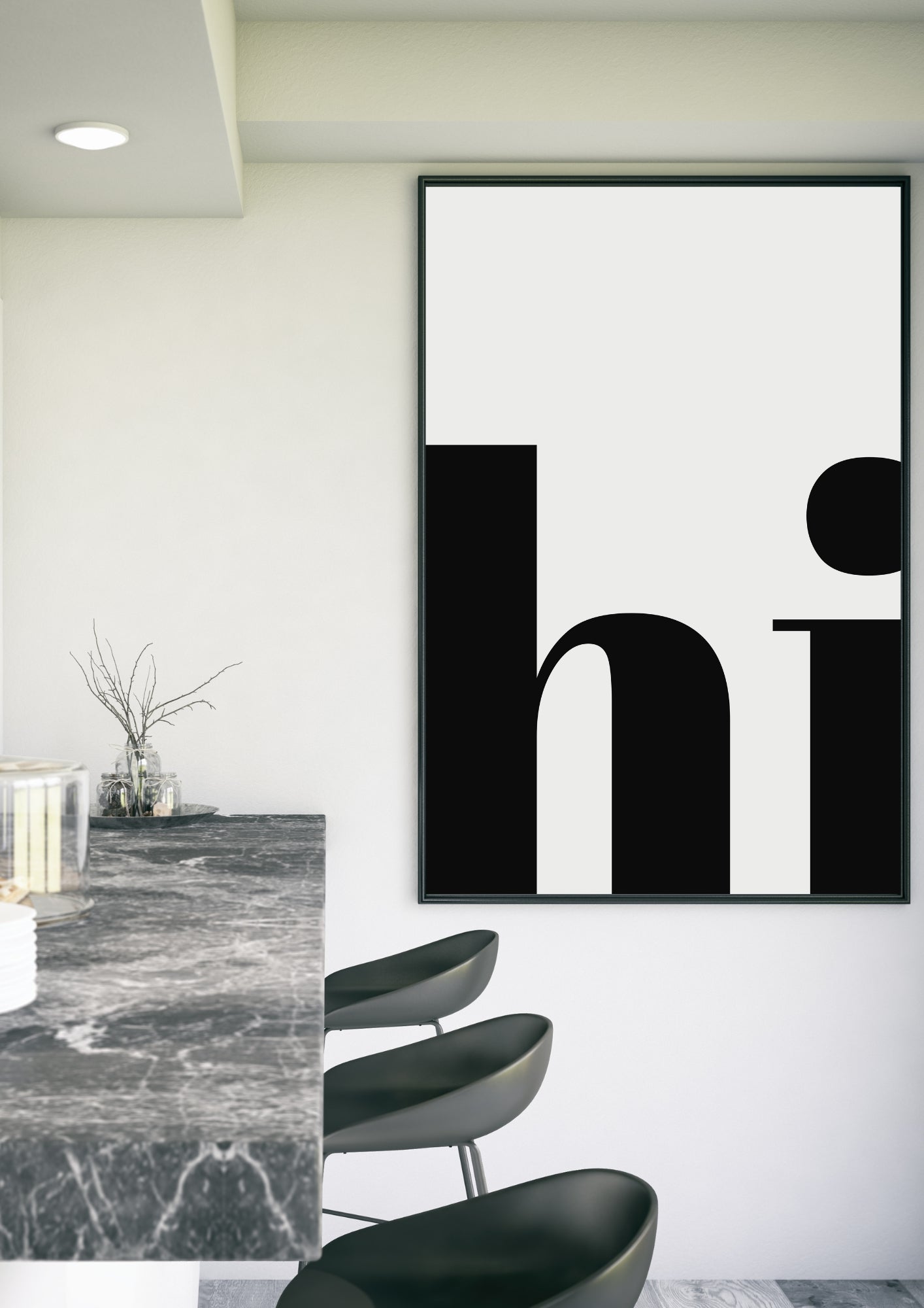 hi. Typography Print – Minimalist Black and White Greeting Wall Art