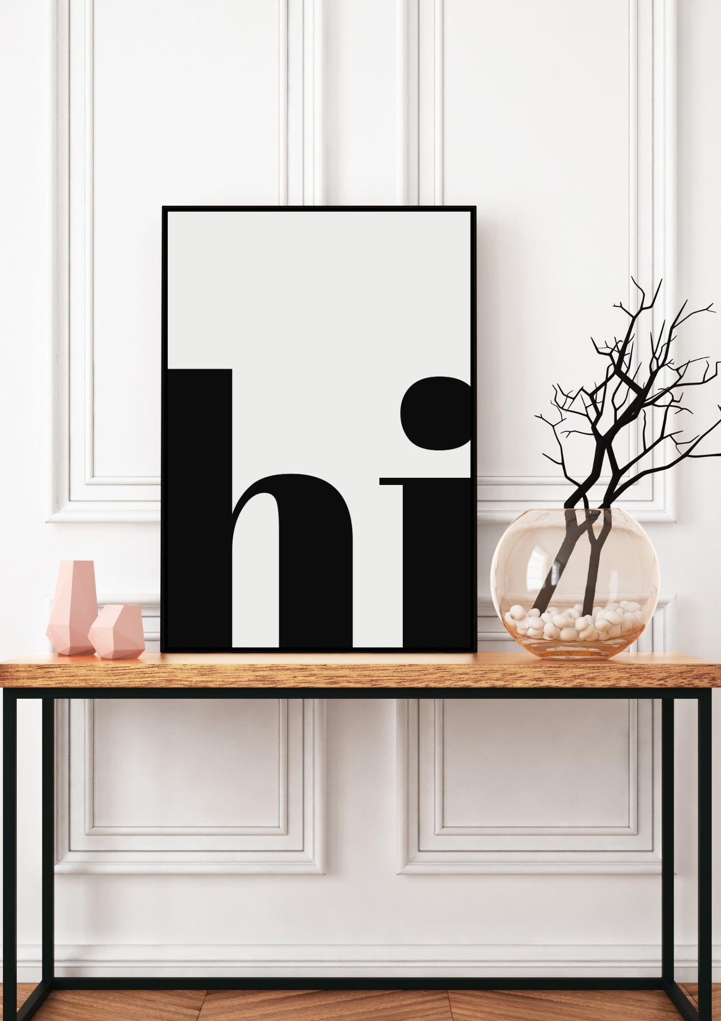 hi. Typography Print – Minimalist Black and White Greeting Wall Art