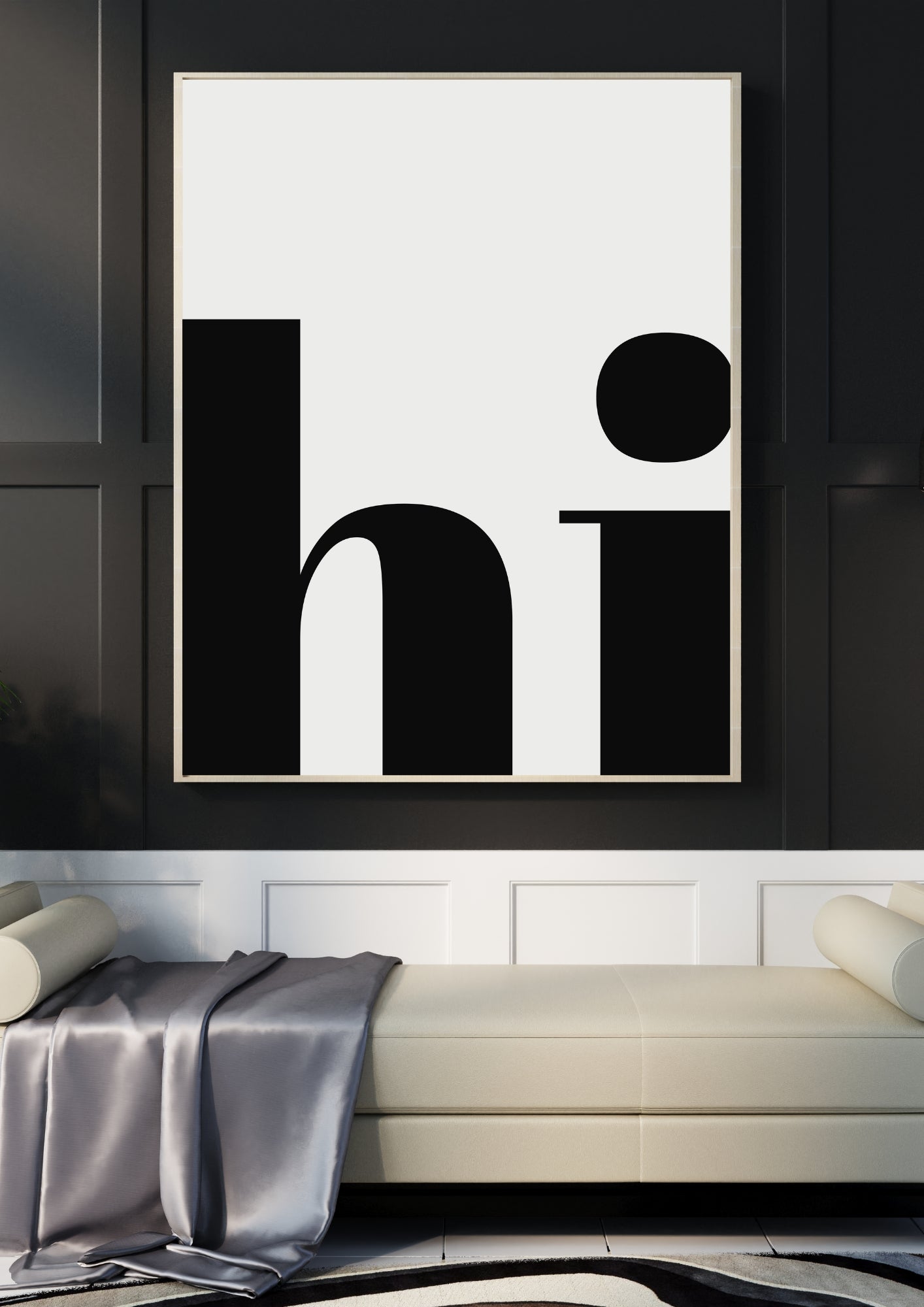 hi. Typography Print – Minimalist Black and White Greeting Wall Art