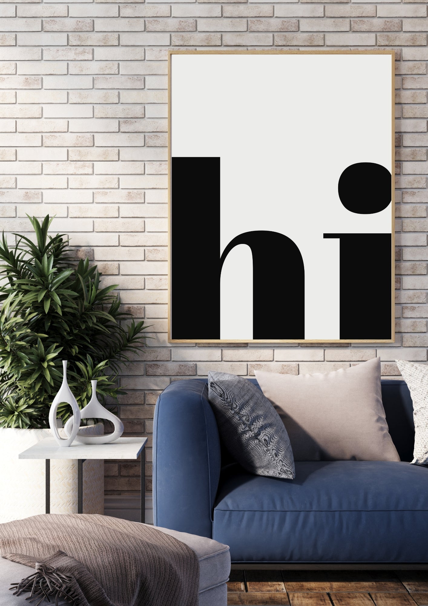hi. Typography Print – Minimalist Black and White Greeting Wall Art