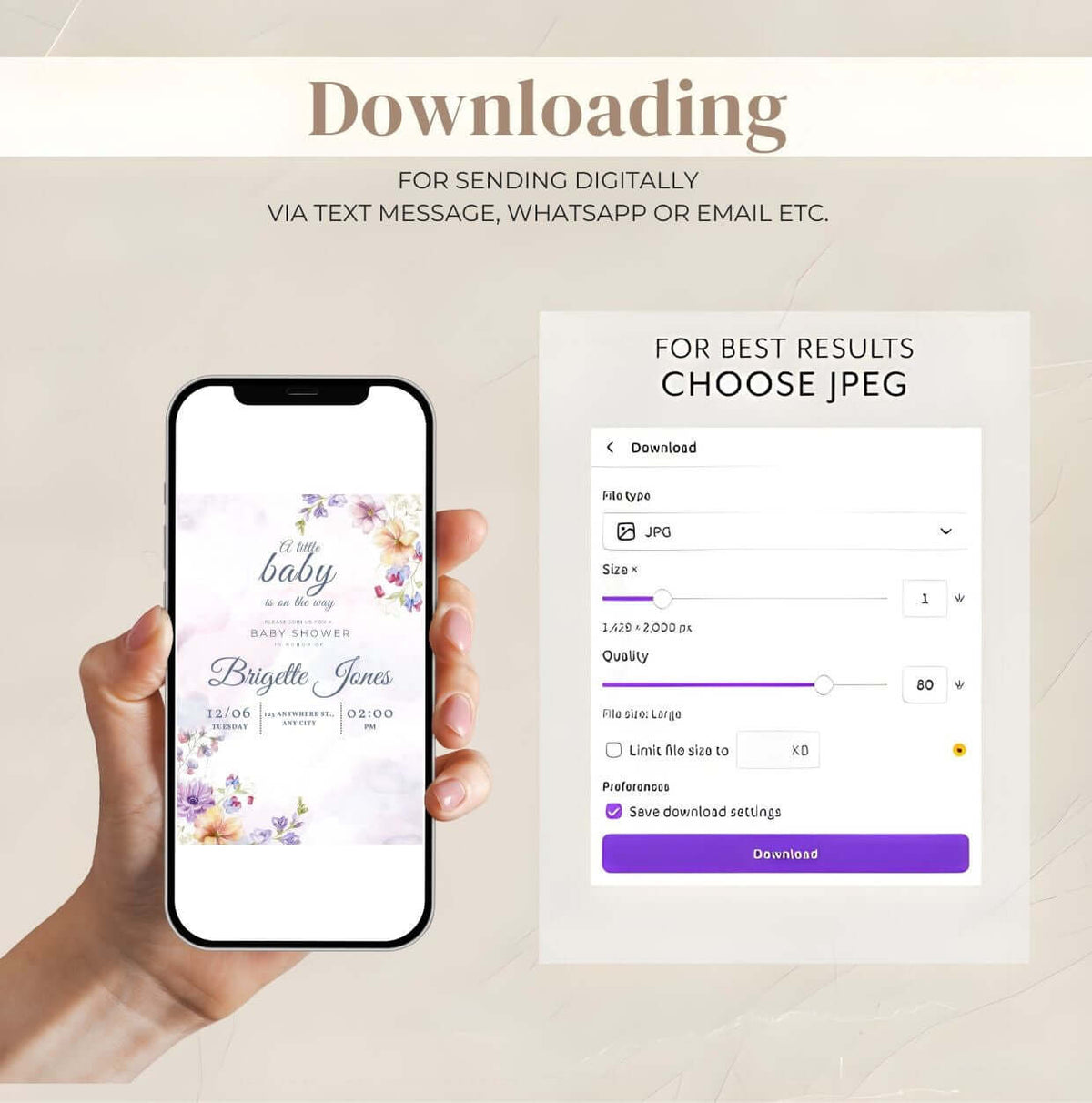 Watercolor Floral Baby Shower Invitation – digital sharing and printing guide.