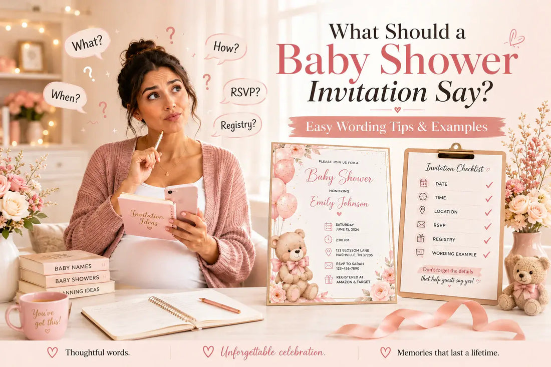 What Should a Baby Shower Invitation Say? 15 Wording Examples with tips and examples for creating invites.