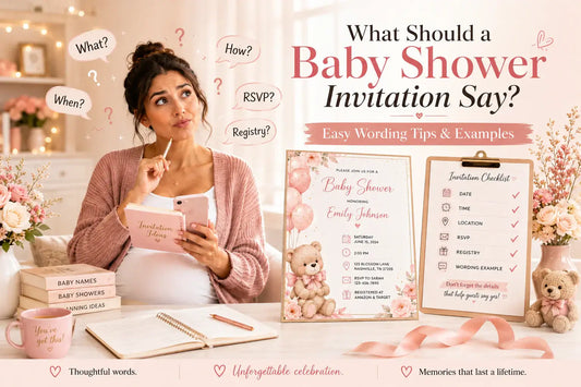 What Should a Baby Shower Invitation Say? 15 Wording Examples with tips and examples for creating invites.