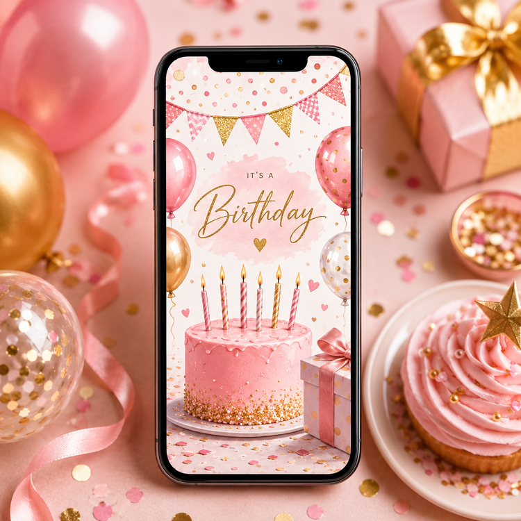 Editable Birthday Invitations Canva Templates featuring a smartphone with a 5th birthday video invitation.
