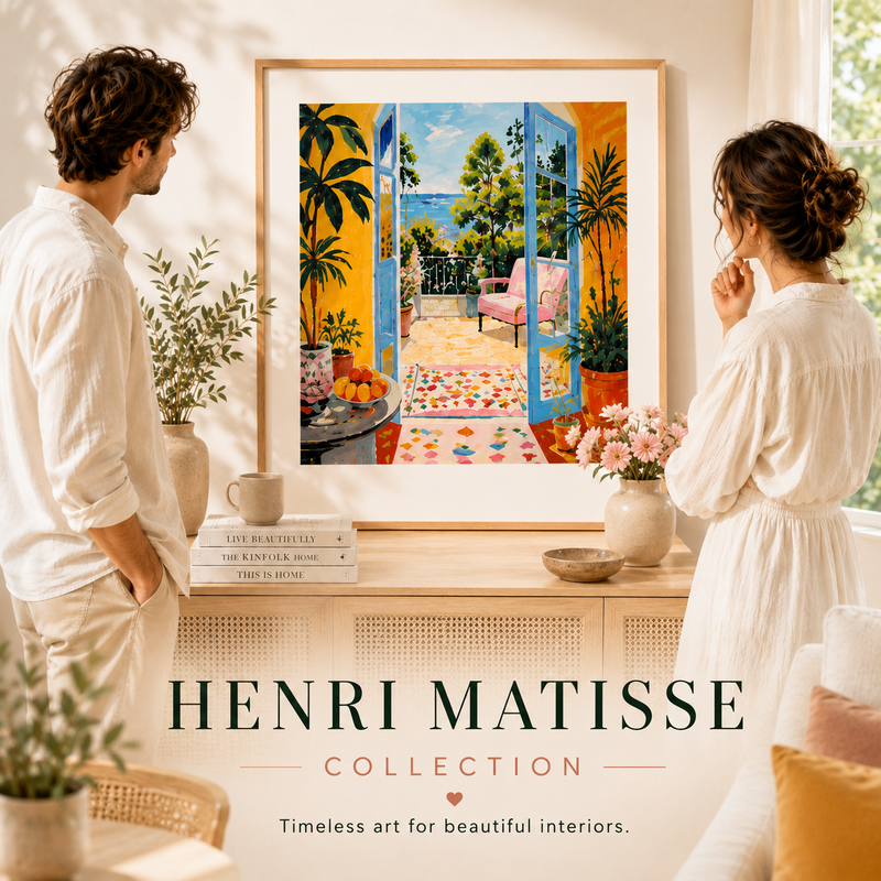 Henri Matisse printable wall art displayed in a modern interior, showcasing vibrant colors and elegant design.