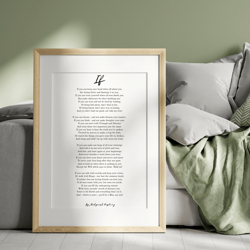 Poetry art prints framed in wooden frame on sofa, capturing elegance and verse for home decor.