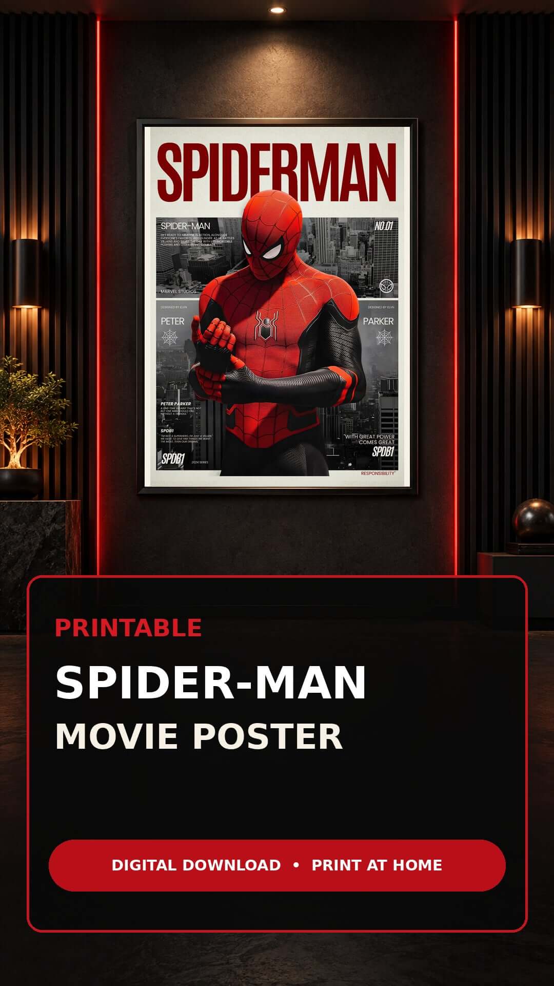 Spider-Man Printable Wall Art - striking digital movie poster design for home decor