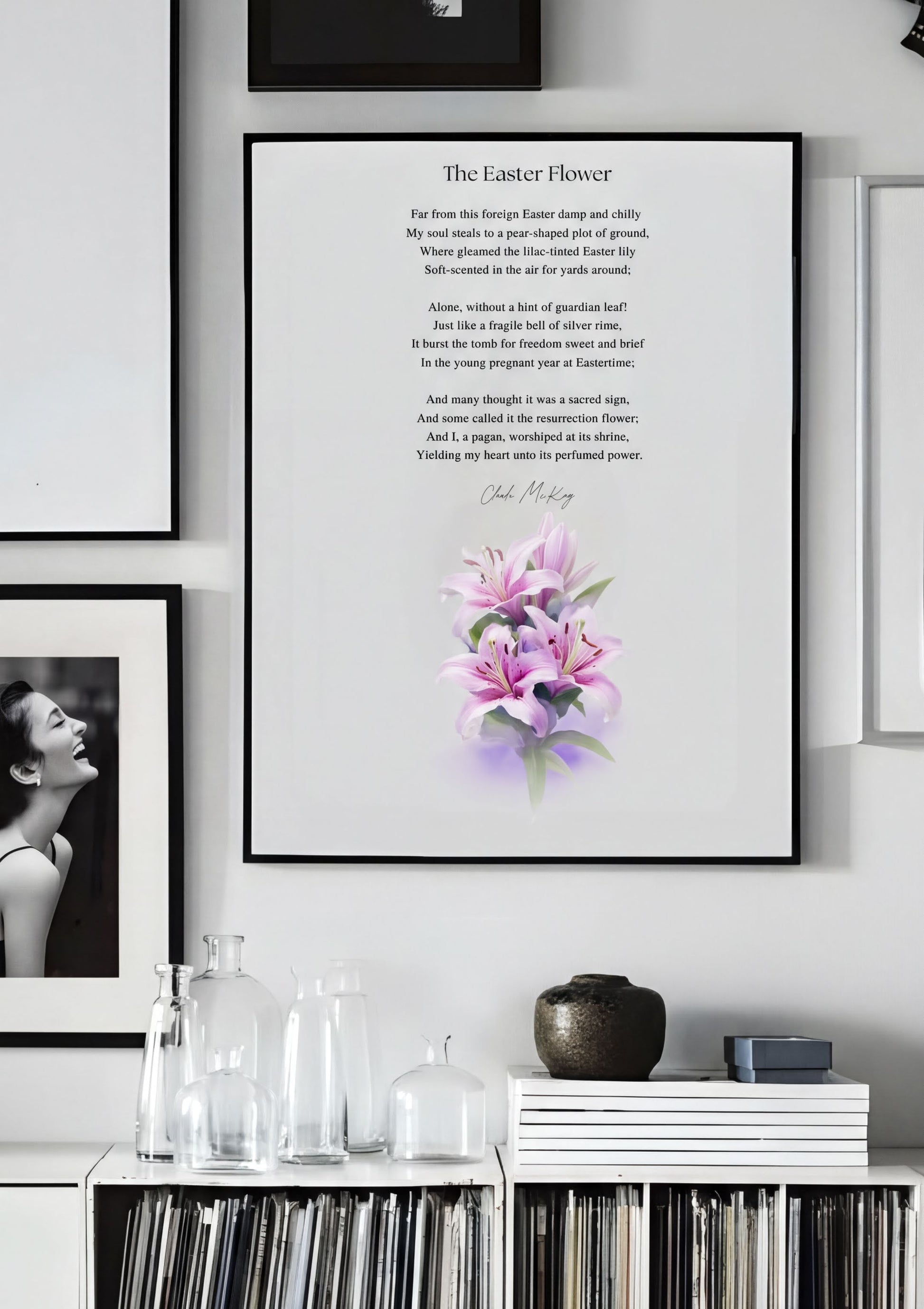 Easter Poetry Wall Art featuring an elegant lily flower and the poem "The Easter Flower" by Claude McKay.