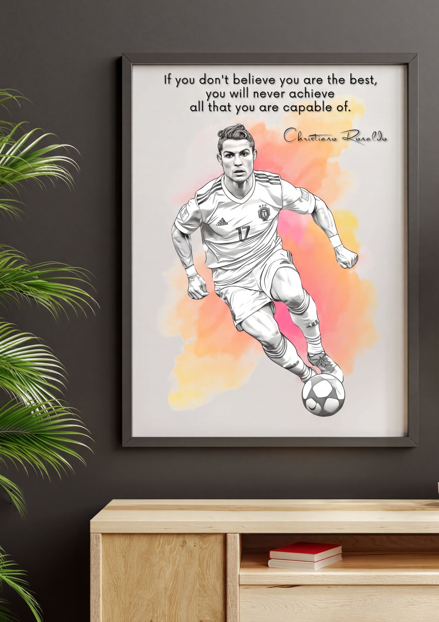 Cristiano Ronaldo Quote Print featuring motivational quote wall art for athletes and football fans.