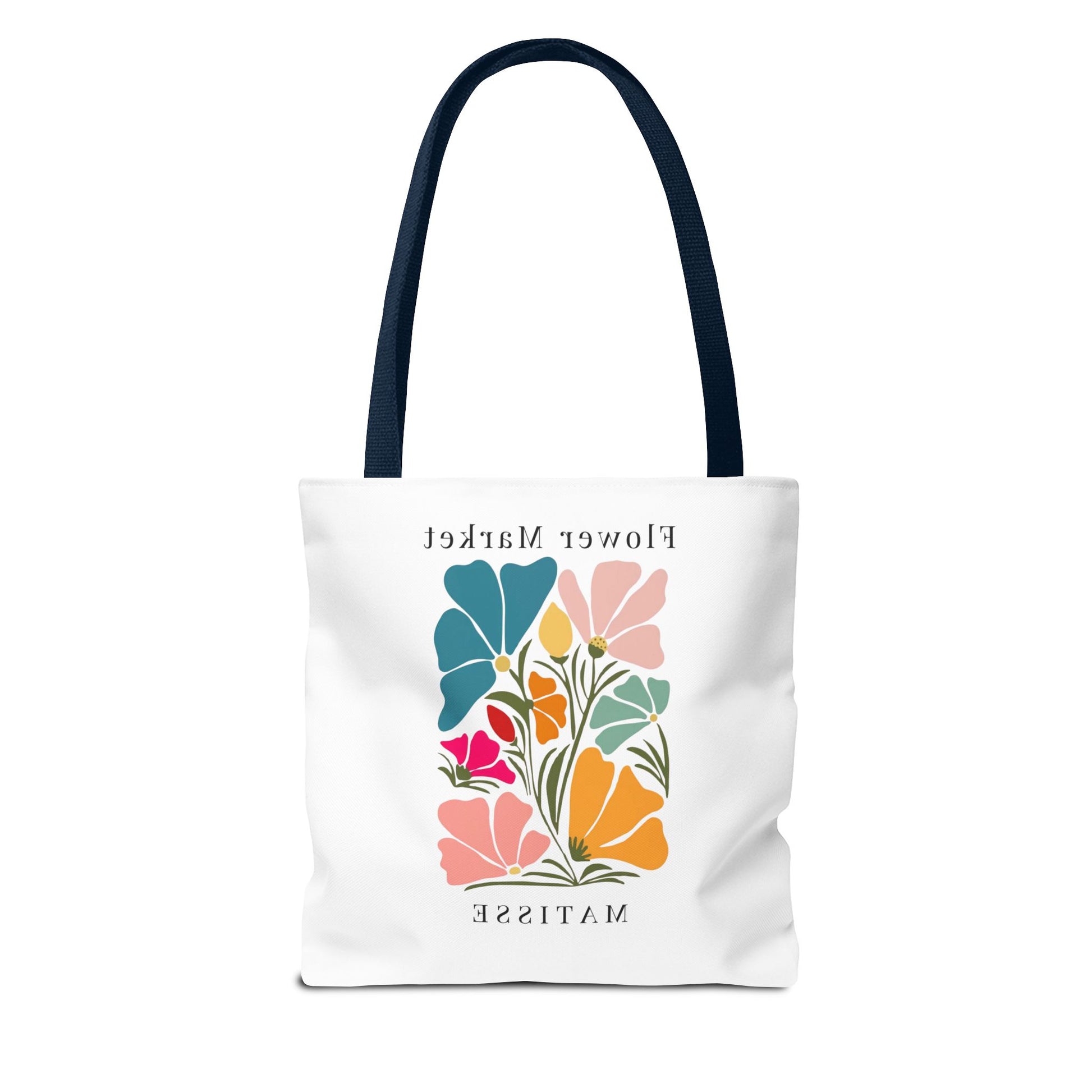Henri Matisse tote bag with vibrant artistic design featuring colorful abstract floral shapes, perfect for art lovers.