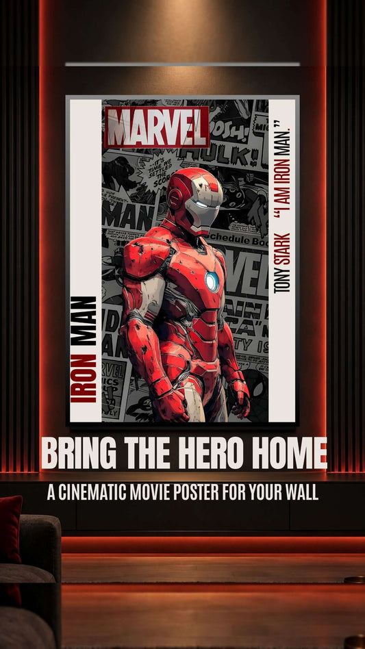 Iron Man Printable Wall Art - high-resolution digital movie poster featuring Iron Man in iconic red-and-gold armor