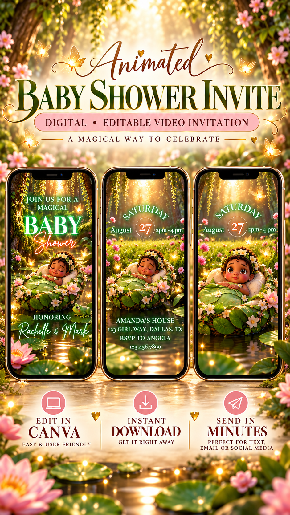 Woodland Baby Shower Video Invitation featuring animated mobile digital invite with enchanting forest theme.