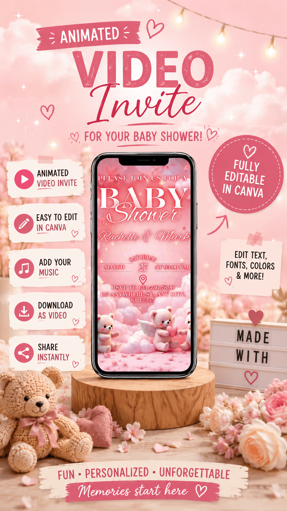 Baby Shower Video Invitation, editable invitation