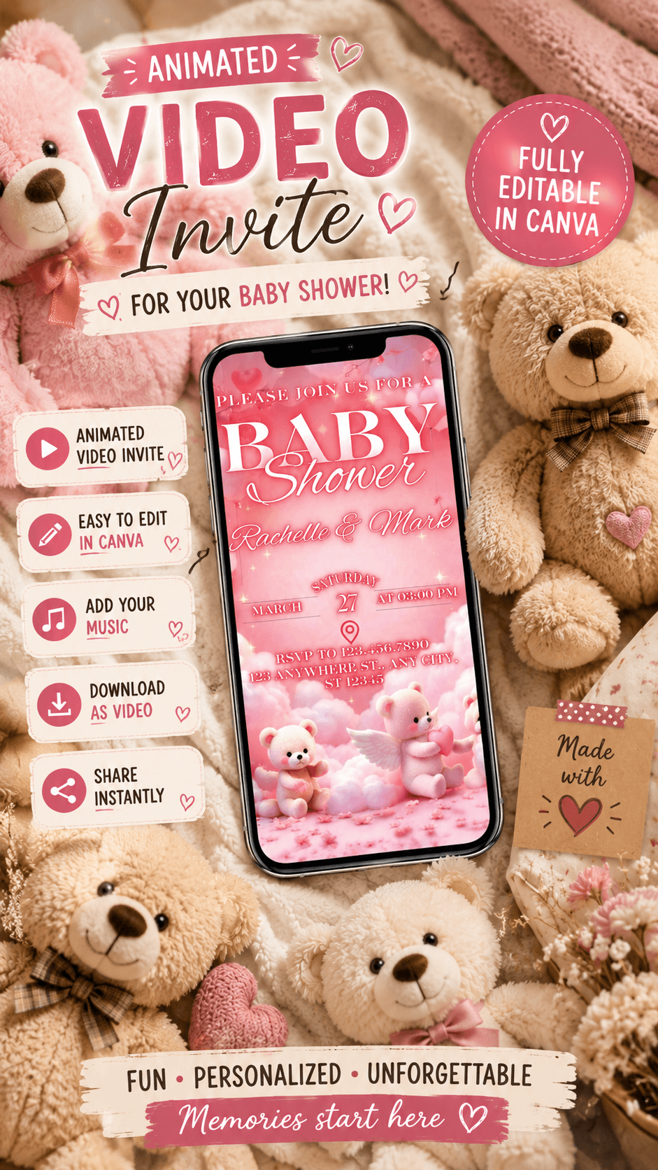 Baby Shower Video Invitation, editable invitation