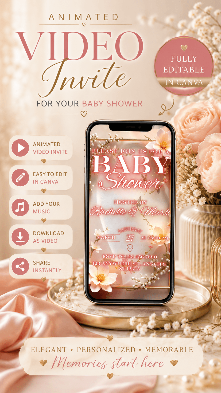 floral baby shower video invitation