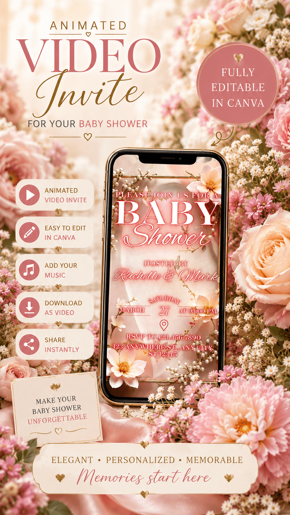 floral baby shower video invitation