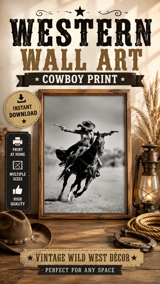 Western wall art cowboy print vintage wild west decor,