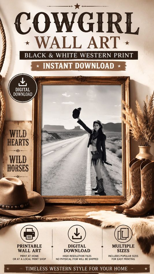 Cowgirl Wall Art – Black & White Western Photography Print