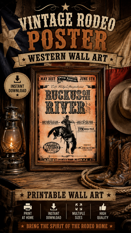 Vintage Rodeo Poster – Western Cowboy Wall Art for Rustic Home Decor