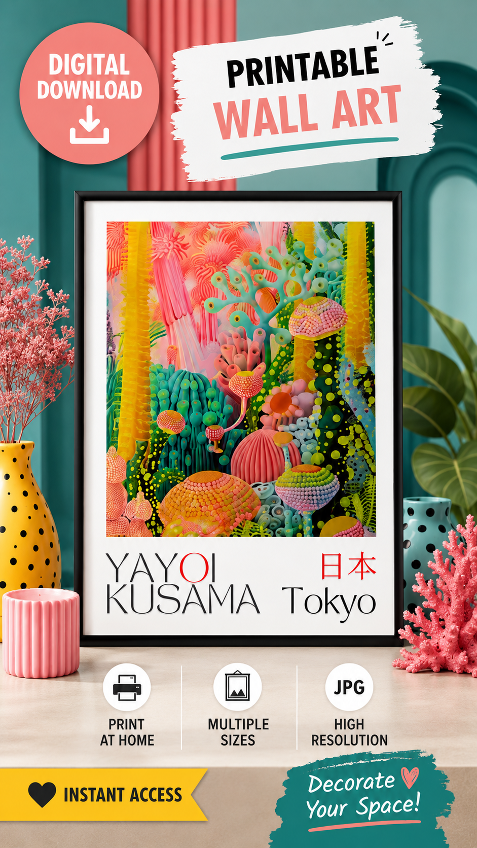 Yayoi Kusama Abstract Coral Reef Art – Vibrant Digital Print