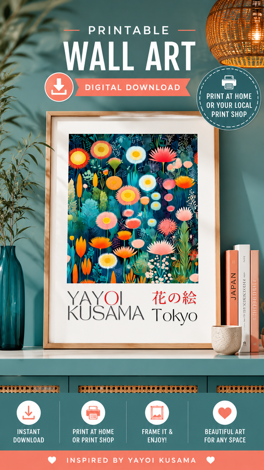 Floral Japanese Art Print Yayoi Kusama Inspired | Digital Download