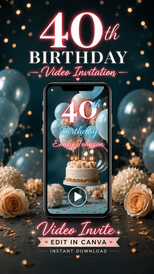 40th Birthday Video Invitation | Editable Digital Party Invite