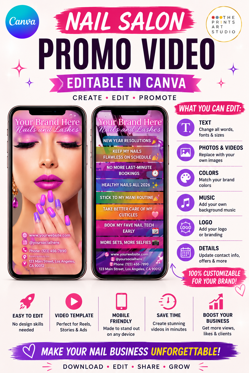 nail salon promo video editable Canva