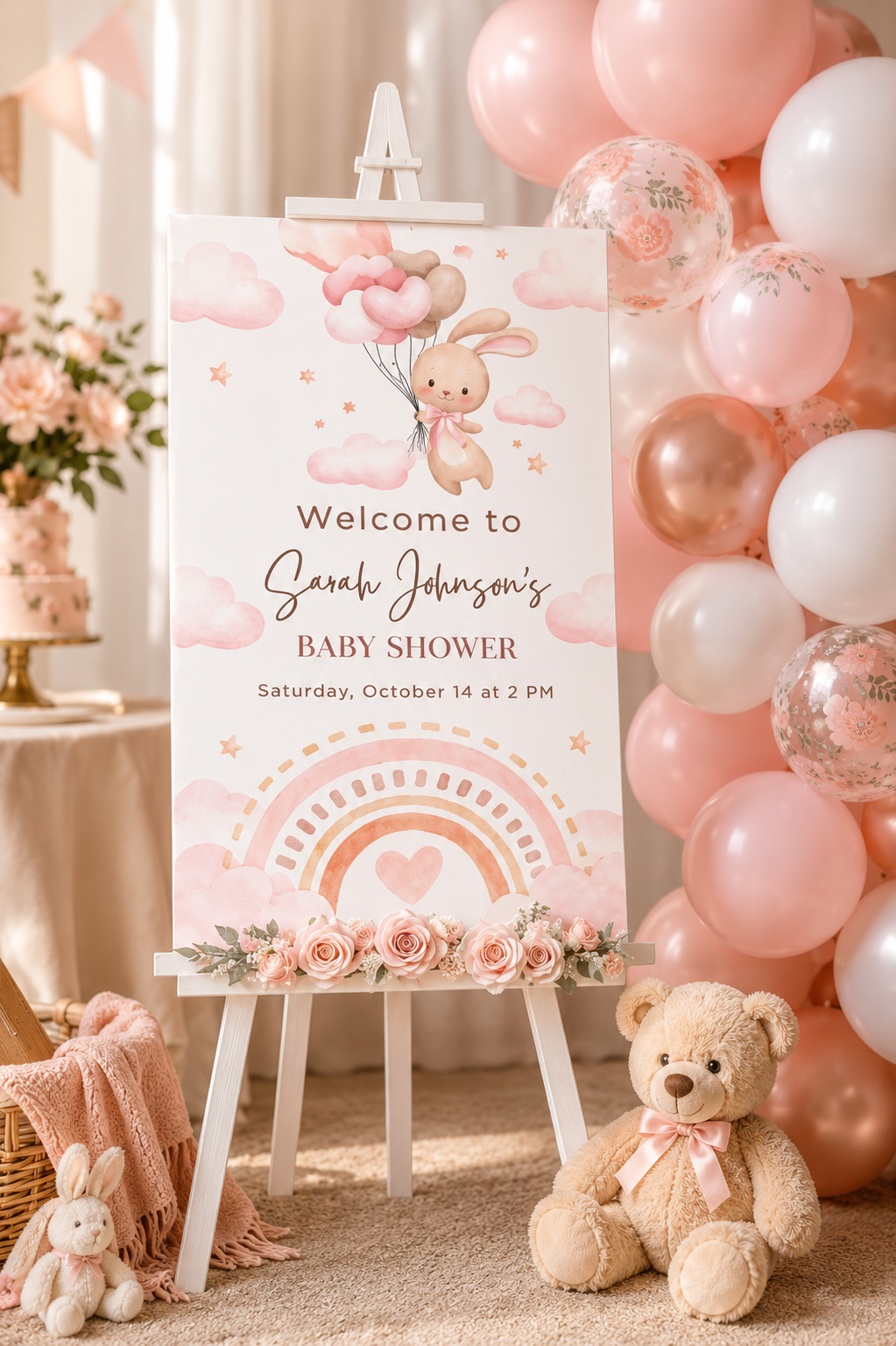 Baby shower welcome sign bunny template printable