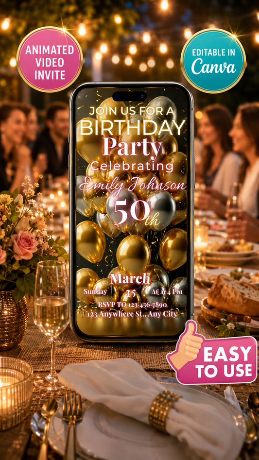 50th Birthday Video Invitation Elegant Golden Anniversary Party Invite