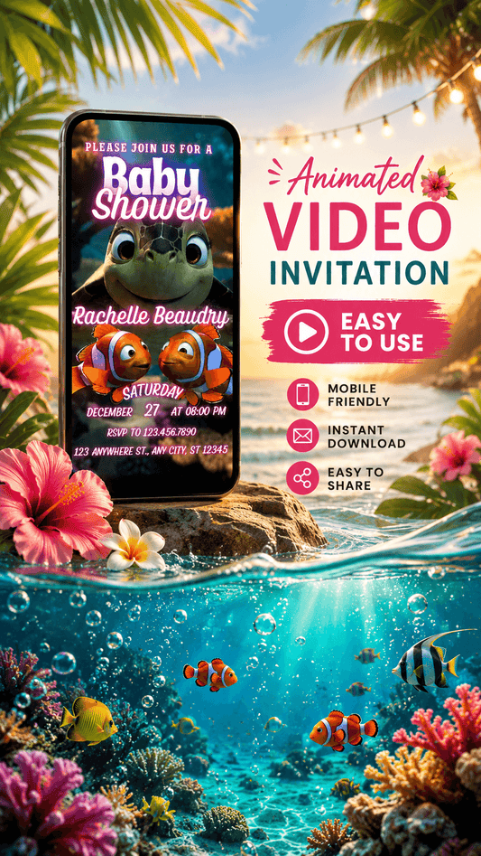 Baby Shower Video Invitation Template featuring an animated design with ocean themes, perfect for a baby shower celebration.