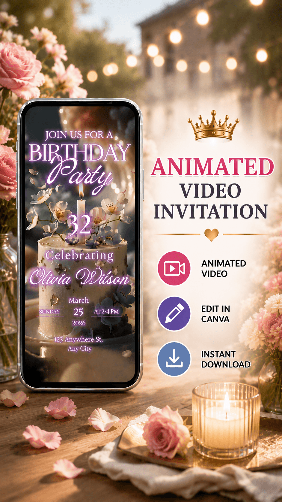 Luxury Animated Birthday Invitation featuring an elegant video design for a memorable celebration.