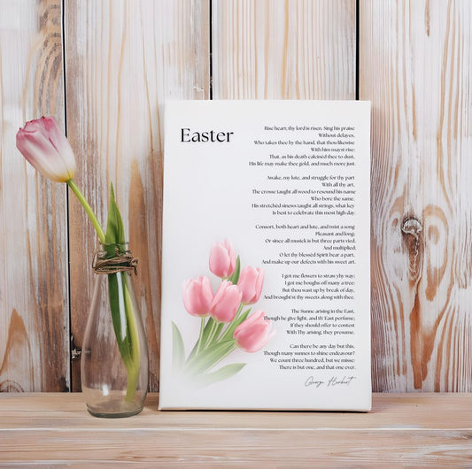 Inspirational Easter Poem – Faith-Based Wall Art Printable with floral design displayed on wooden background