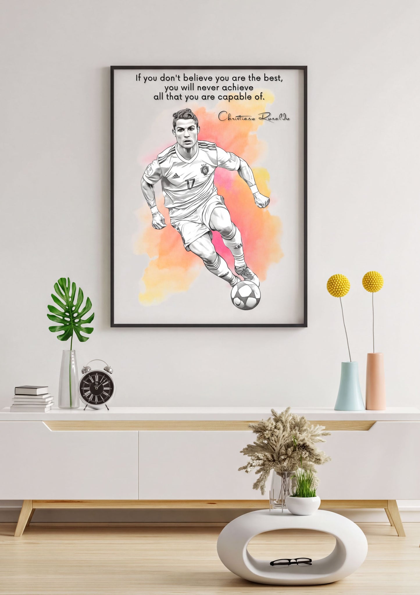 Cristiano Ronaldo Quote Print featuring motivational wall art with inspirational quote in modern decor