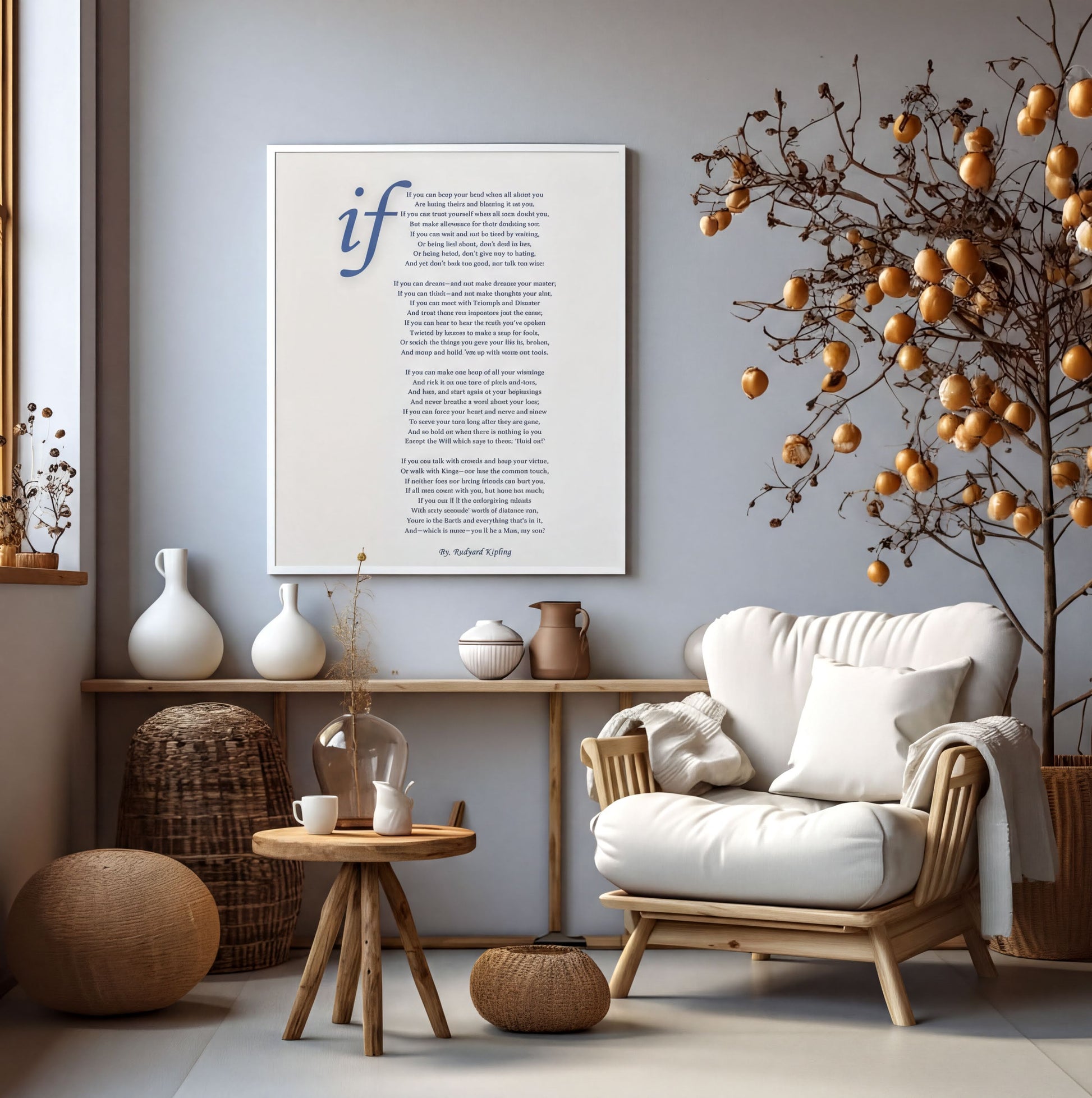 If Rudyard Kipling Poem Printable displayed in a modern living room, framed with elegant design and inspirational ambiance.