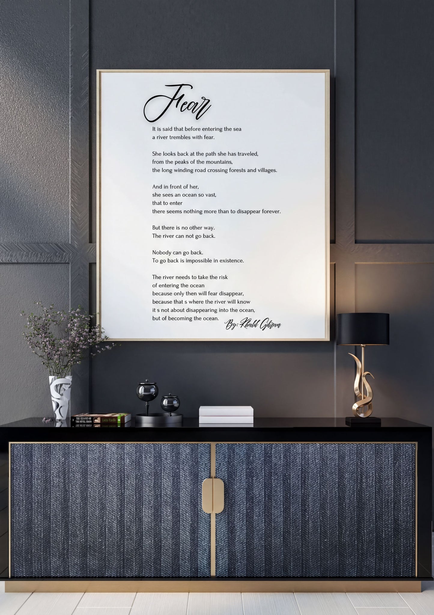 Fear - Khalil Gibran Poem Print, featuring elegant typography on a minimalist background, inspiring reflection and courage.