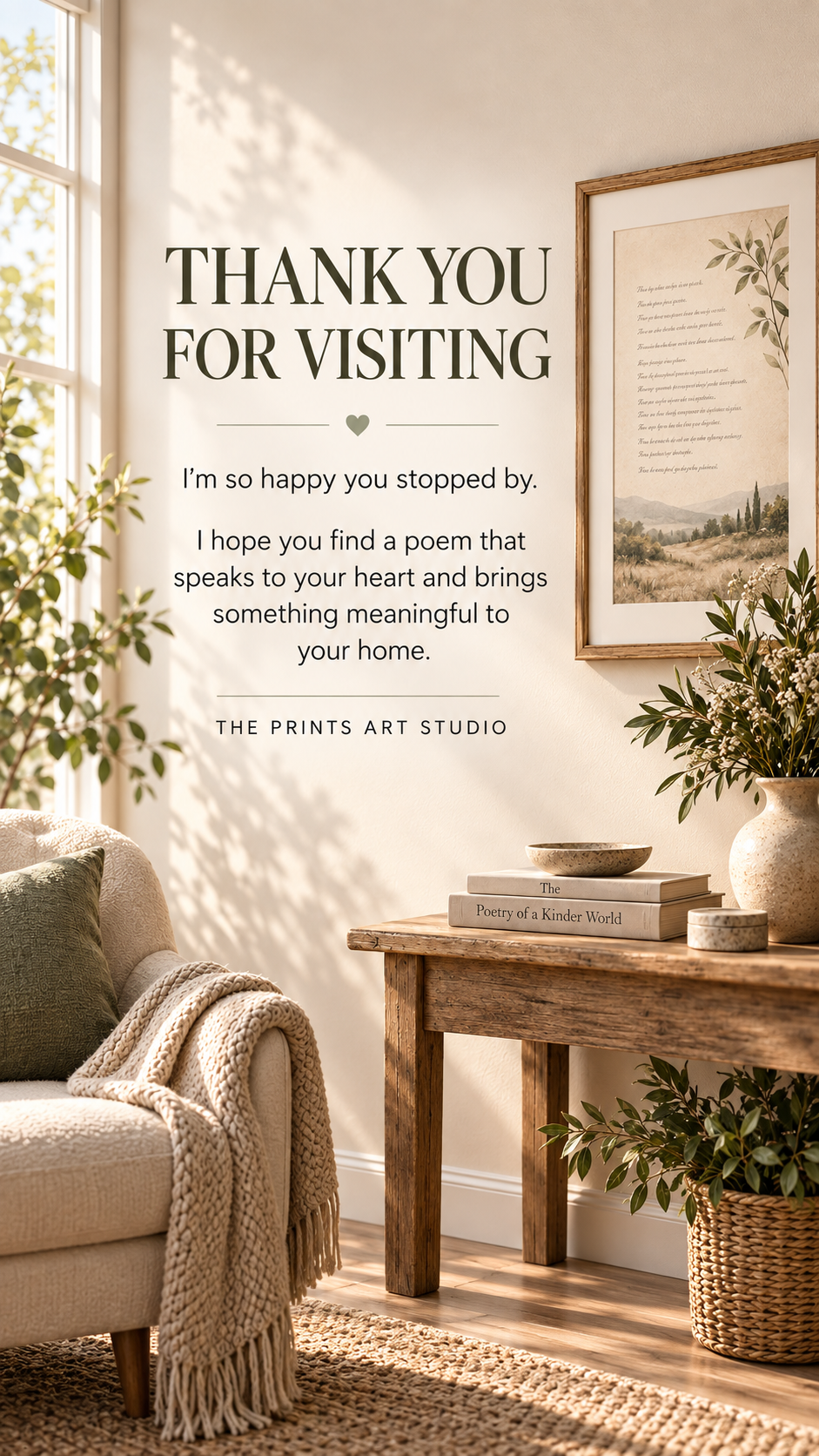If Poem Printable Wall Art. Thank you for visiting message in a cozy home setting with prints and decor, inviting visitors to find meaningful poetry.