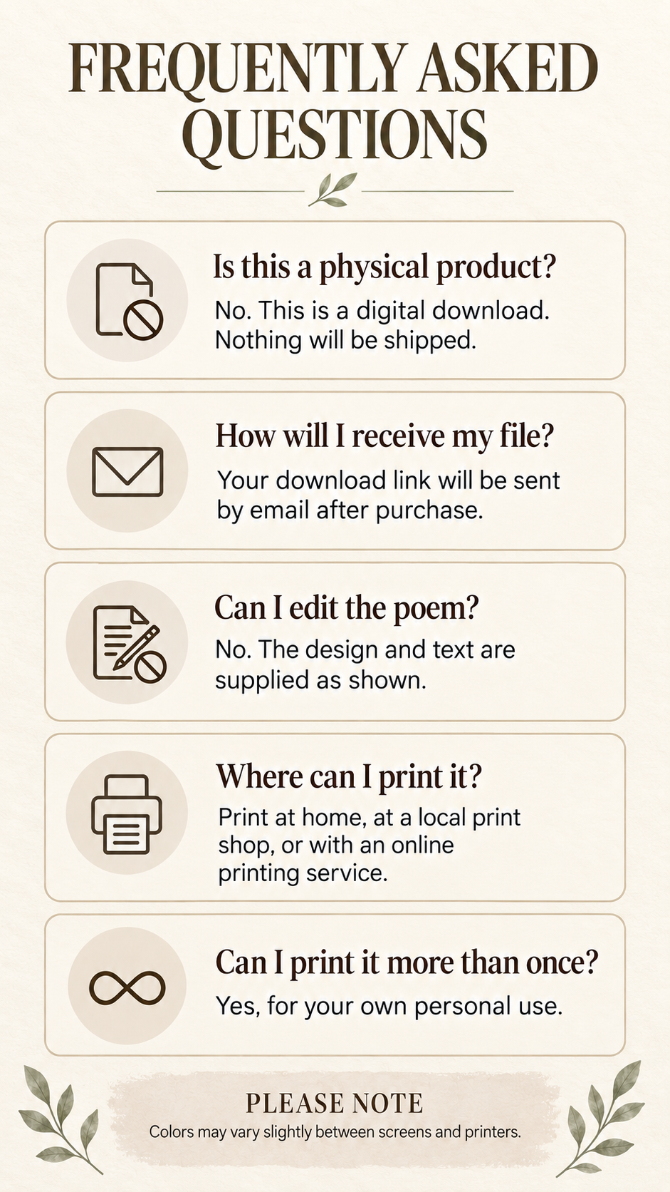 Frequently asked questions about If Poem Printable Wall Art, including download info and printing details.
