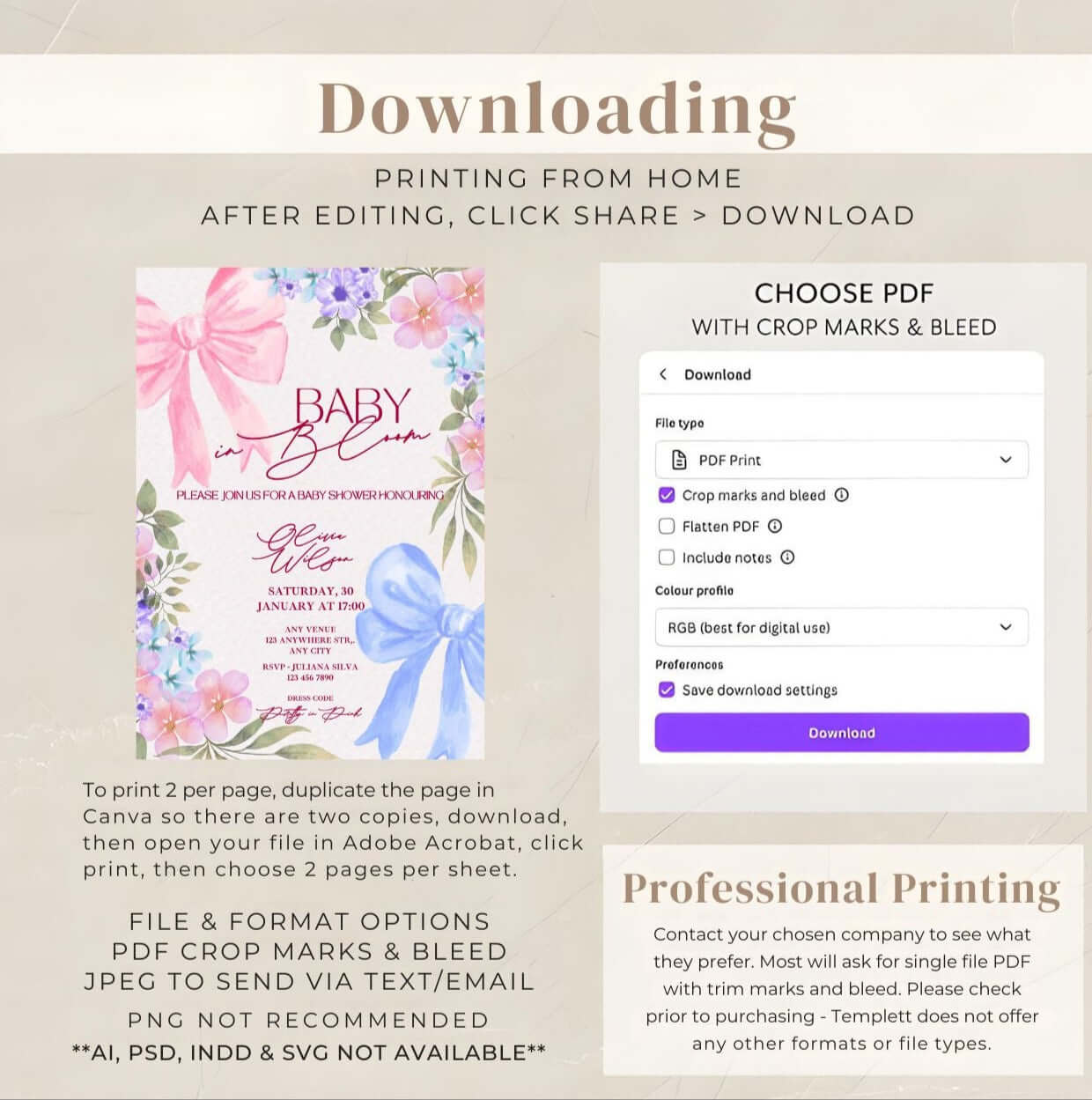 baby in bloom baby shower invitation editable pink floral template download instructions