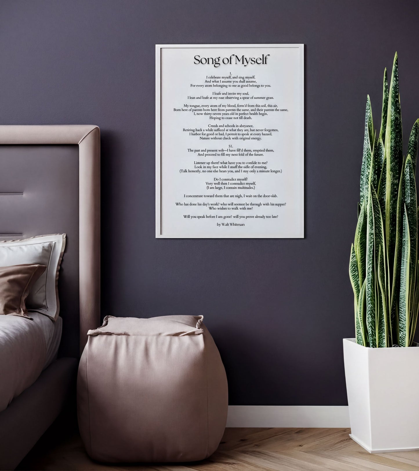 Song of Myself Print on a wall, featuring inspiring poetry in elegant typography, perfect for home decor.