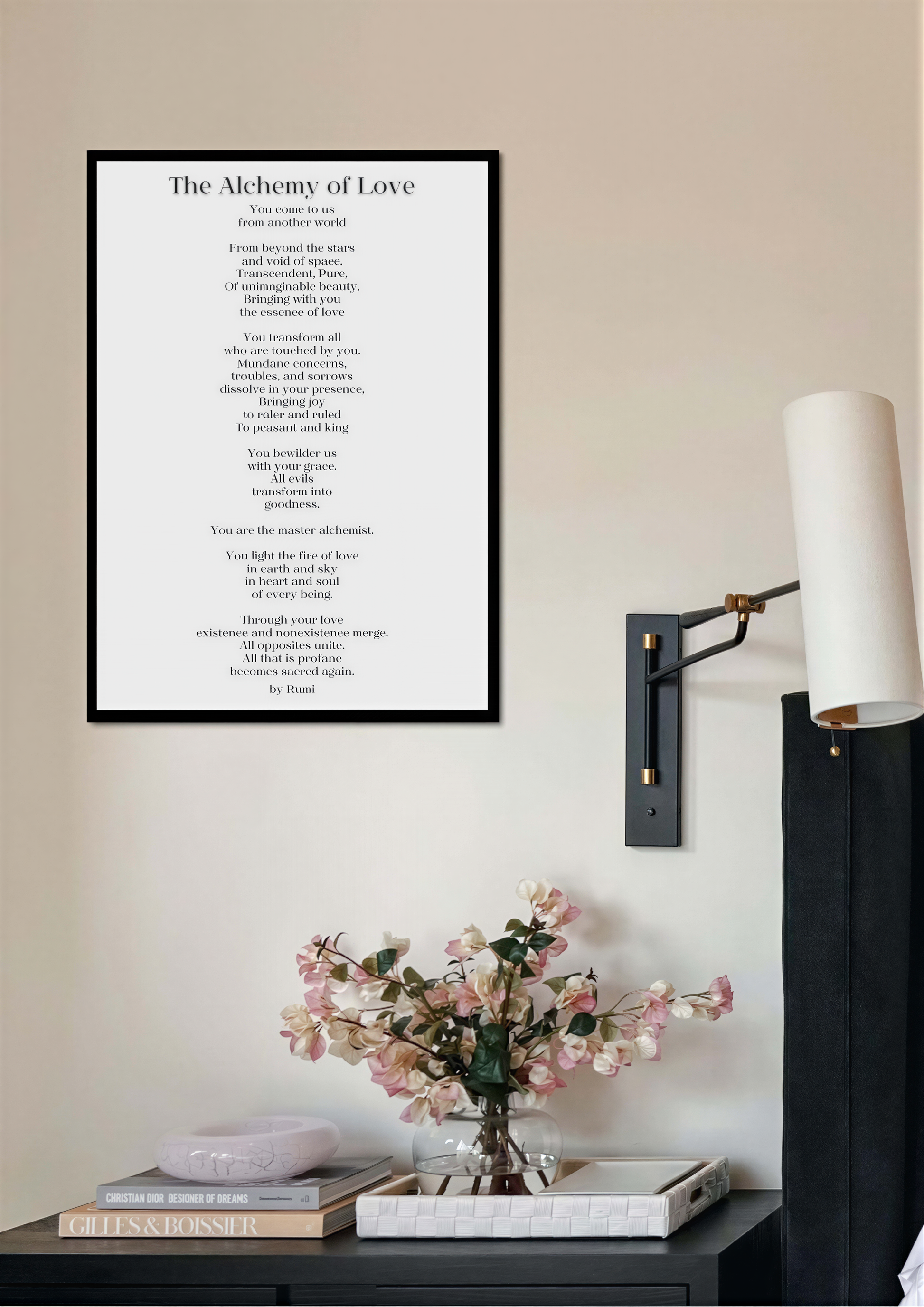 Inspirational Poetry Wall Art featuring Rumi's The Alchemy of Love in a stylish home decor setting.