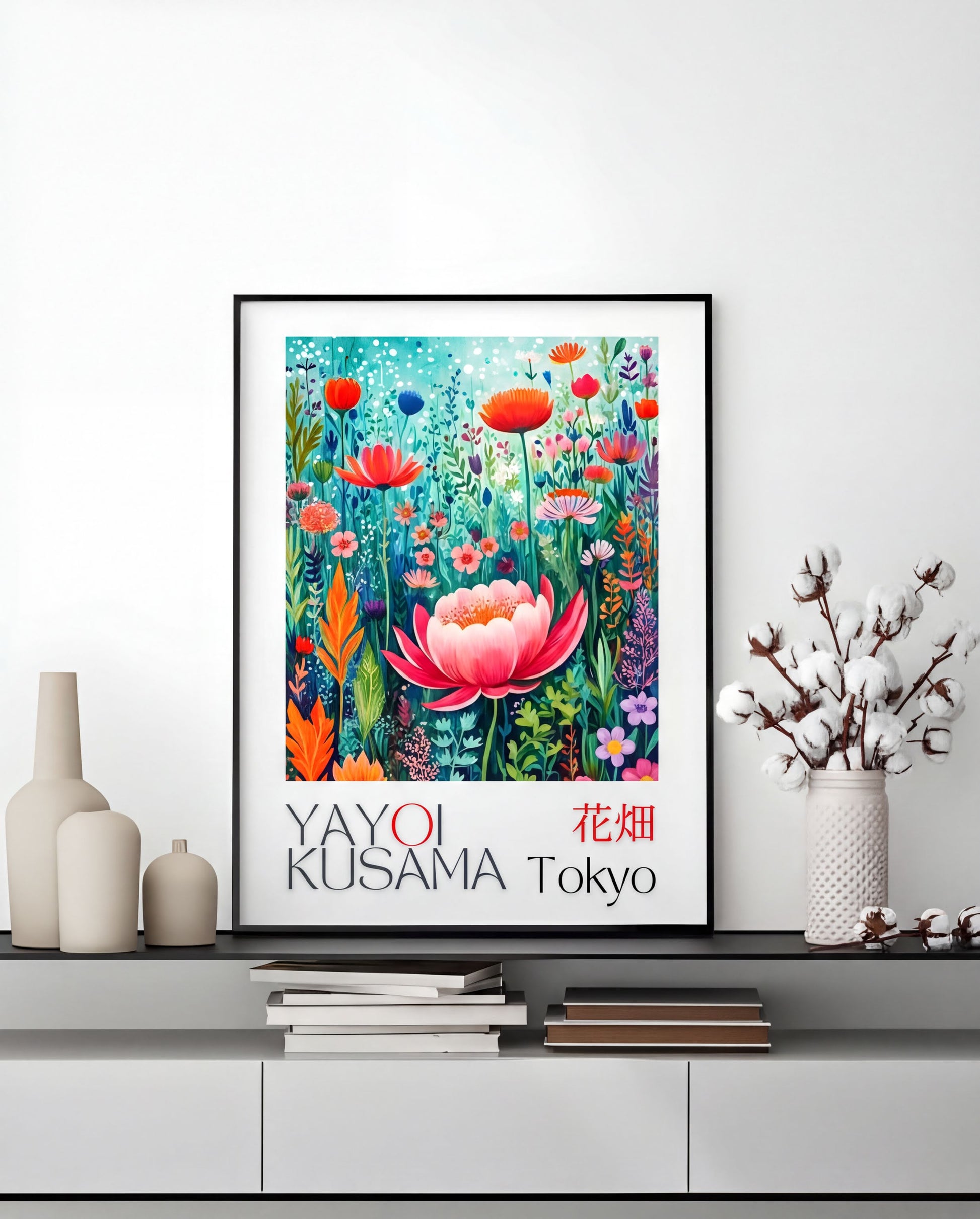 Yayoi Kusama Art – Vibrant Wildflower Print featuring colorful flowers and modern botanical elements.