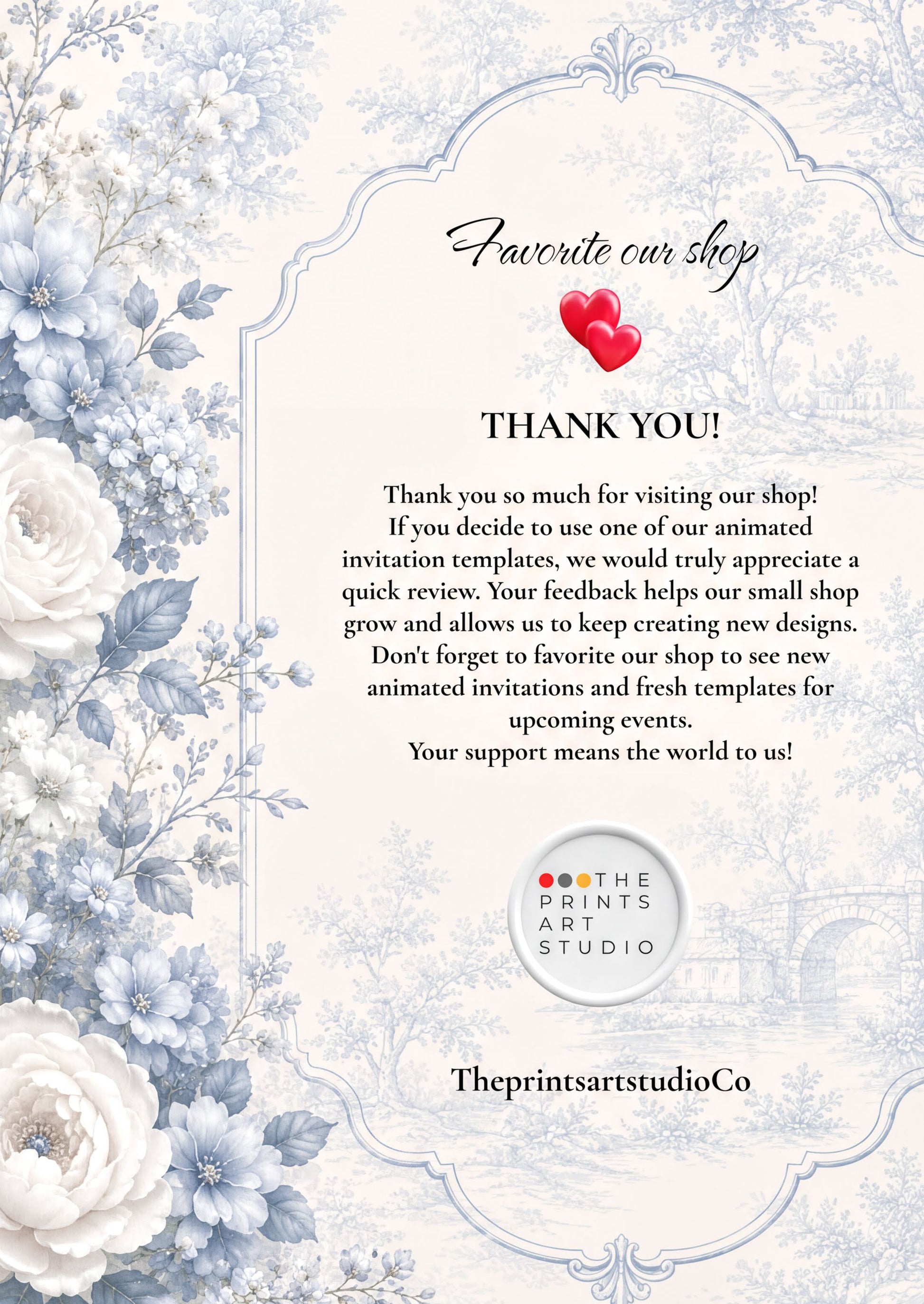 Baby Shower Invitation thank you card featuring beautiful floral design with animated invitation template information.