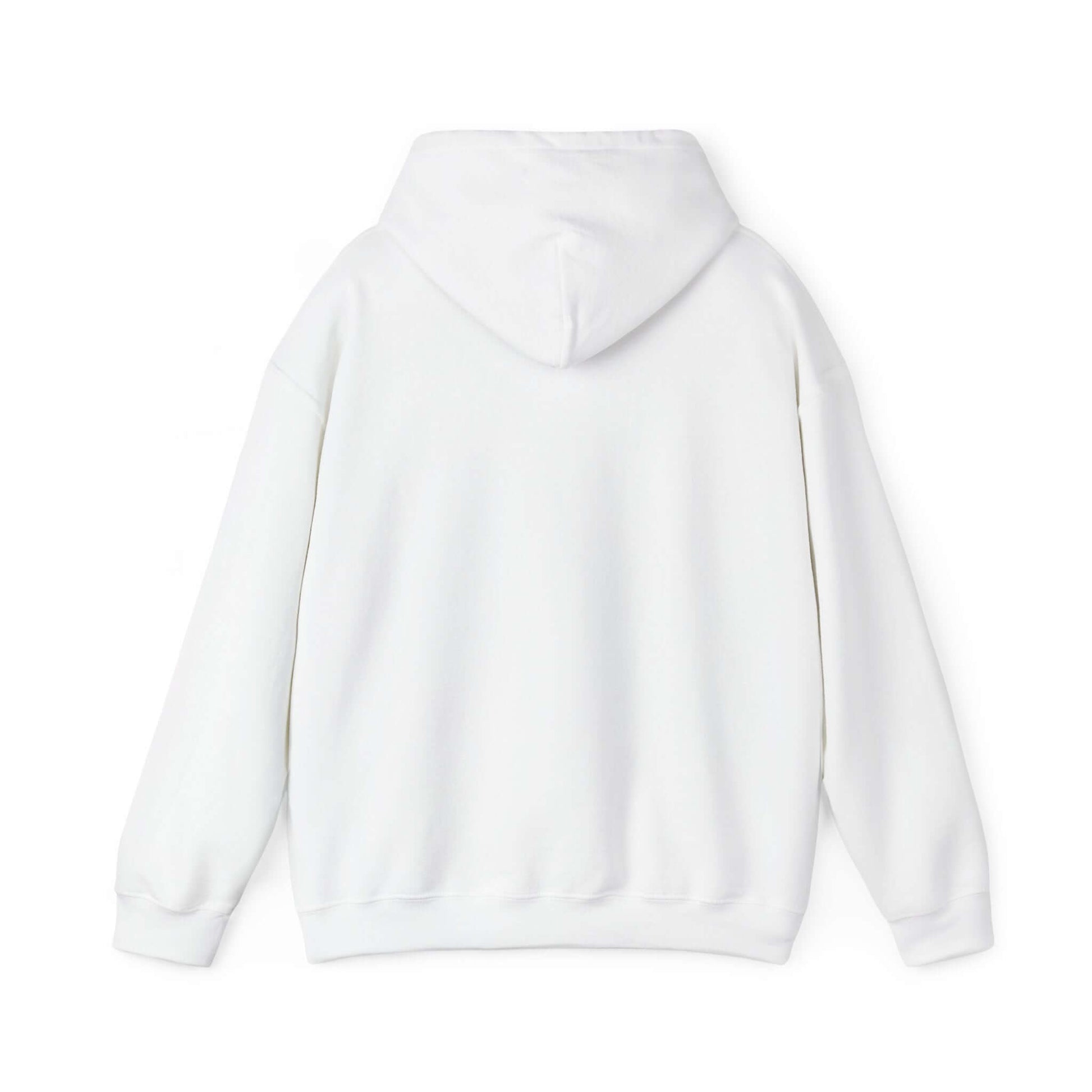 Gildan unisex heavy blend hoodie back view showcasing soft cotton-poly blend in white.