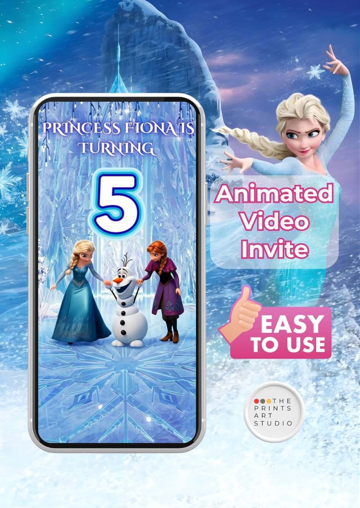 Frozen birthday invitation video featuring Elsa and Olaf for a magical party experience.