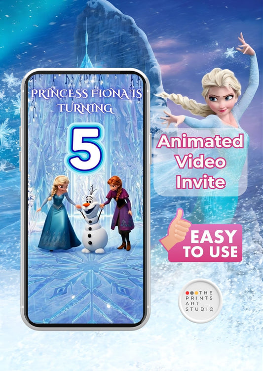 Frozen birthday invitation video featuring Elsa and Olaf for a magical party experience.