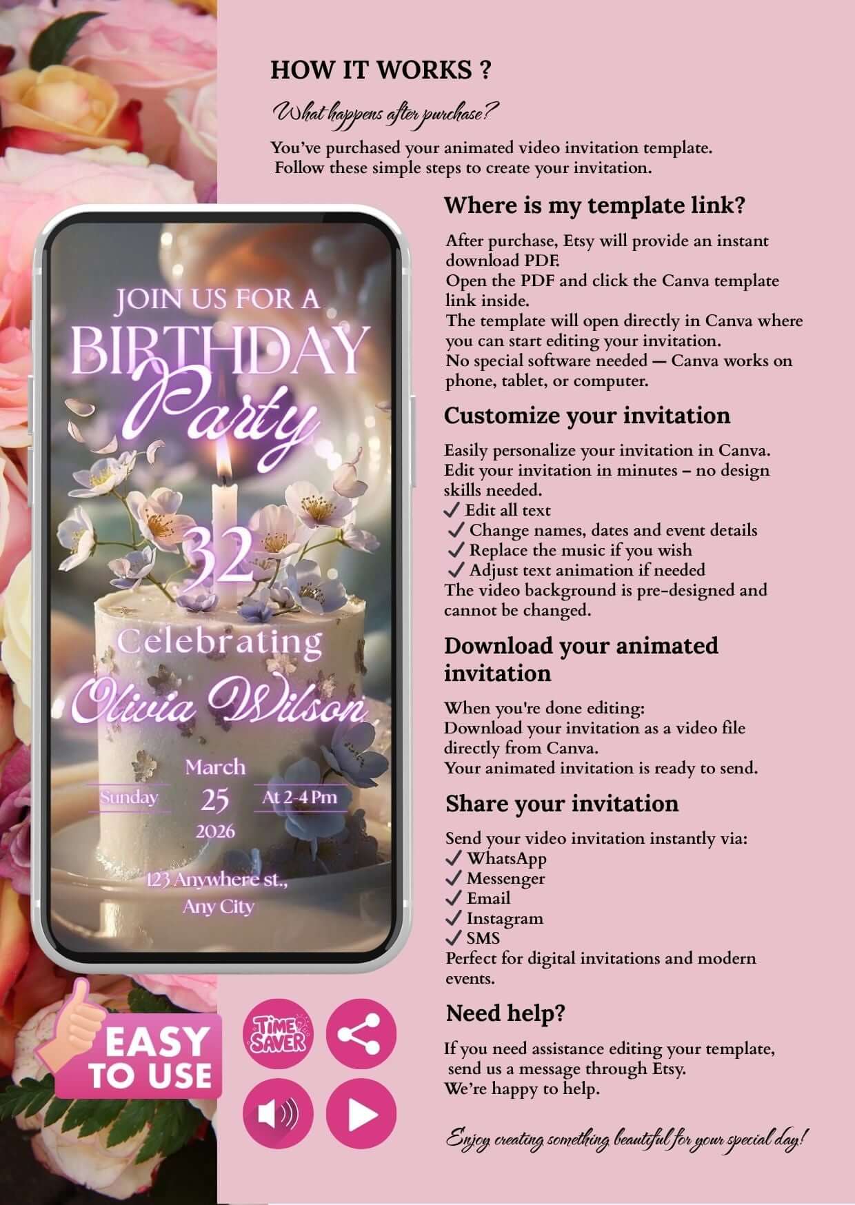 Luxury Animated Birthday Invitation showcasing a vibrant design for a birthday celebration with floral elements.